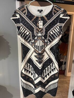 Express Black, White & Gold Sequin Mini Dress